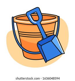 Sand bucket with shovel cartoon illustration