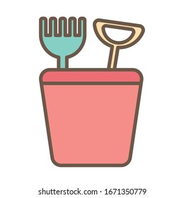 sand bucket with shovel child toy block style icon vector illustration design