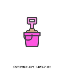 Sand Bucket and shovel filled outline icon, line vector sign, linear colorful pictogram isolated on white. beach toy symbol, logo illustration. Pixel perfect vector graphics