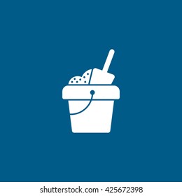 Sand Bucket And Shovel Flat Icon On Blue Background