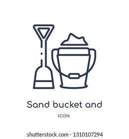 sand bucket and shovel icon from summer outline collection. Thin line sand bucket and shovel icon isolated on white background.