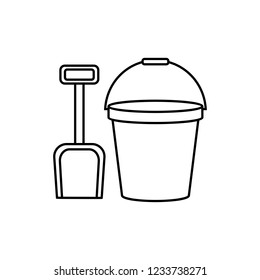 Sand Bucket And Shovel Icon. Trendy Modern Flat Linear Vector