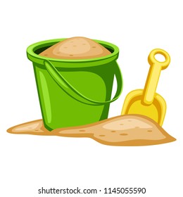 Sand Bucket and Shovel Isolated on a White Background. Cartoon Vector Illustration Sandbox Toys 