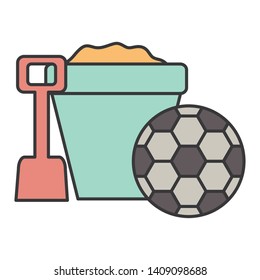 sand bucket with shovel and soccer balloon