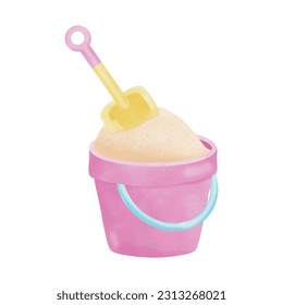 Sand bucket and shovel toy watercolor cartoon on white background vector illustration