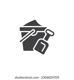 Sand bucket and shovel vector icon. filled flat sign for mobile concept and web design. Beach toys, sand shovel bucket glyph icon. Symbol, logo illustration. Vector graphics