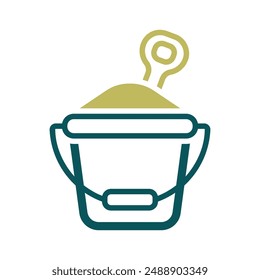 Cubo de arena y pala de Vector aislado. Signo de verano. Símbolo gráfico para viajes y turismo Sitio web y App diseño, logotipo, App, UI