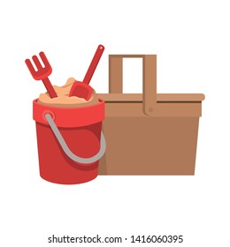 sand bucket with tools to play