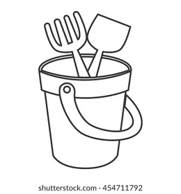 sand bucket toy ,black and white isolated flat icon