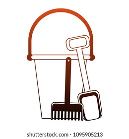 Sand bucket with toy tools red lines
