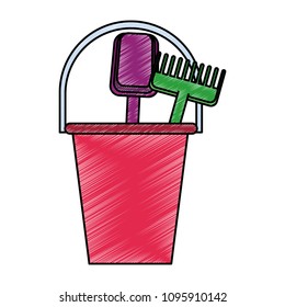 Sand bucket with toy tools scribble