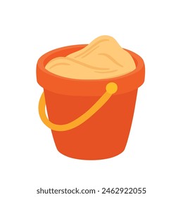 Sand bucket with yellow handle. Kid toys for building sand castle in beach vacation. Summer doodle icon vector illustration isolated on white background