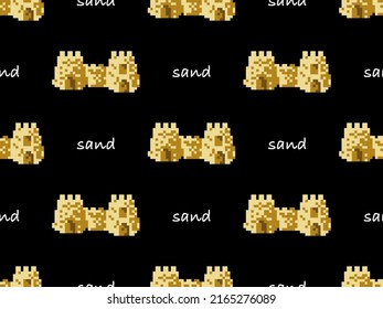 Sand cartoon character seamless pattern on black background. Pixel style