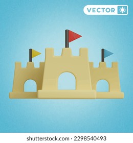 sand castle 3D vector icon set, on a blue background