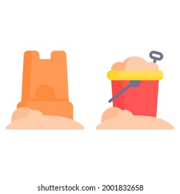 Sand castle and sand bucked icon with flat style base. Suitable for website design, logo, app and UI. Based on the size of the icon in general, so it can be reduced.