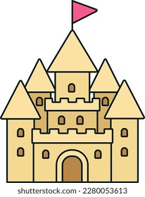 Sand Castle Building Summer Beach Sea Travel Colored Outline