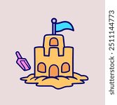 Sand Castle Cartoon Vector Icon Illustration. Object Nature Icon Concept Isolated Premium Vector. Flat Cartoon Style