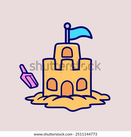 Sand Castle Cartoon Vector Icon Illustration. Object Nature Icon Concept Isolated Premium Vector. Flat Cartoon Style