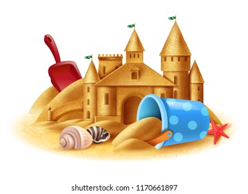 Sand Castle Construction Realistic Background Sandpit Stock Vector ...