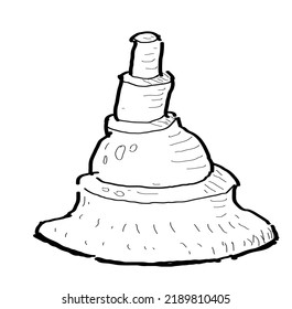 Sand castle construction which is childish style drawing. Hand drawn, doodle, sketch style illustration.