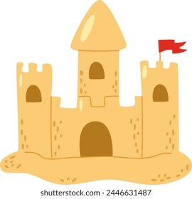 Sand Castle With Flag Vector Illustration