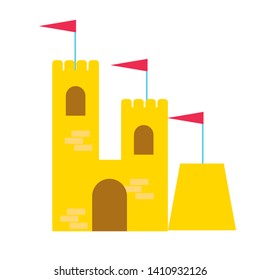 sand castle with flags on white background vector illustration