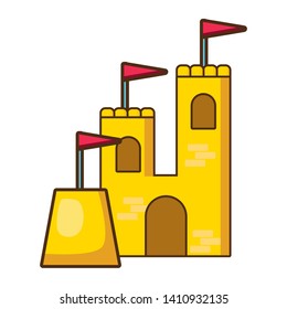 sand castle with flags on white background vector illustration