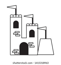 sand castle with flags on white background vector illustration