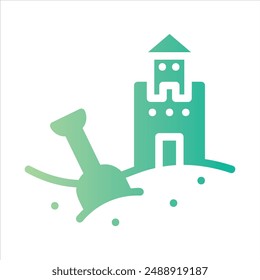 castillo de arena en estilo de diseño plano