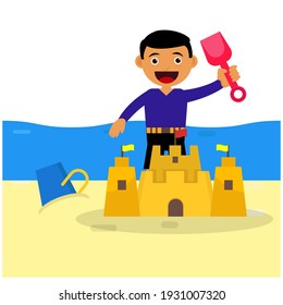 sand castle flat illustration of vector graphic