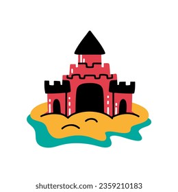 Sand Castle Flat Style Icon. Cartoon Vector Illustration