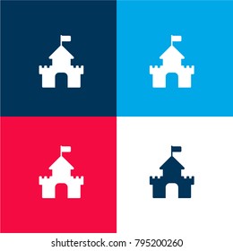 Sand castle four color material and minimal icon logo set in red and blue