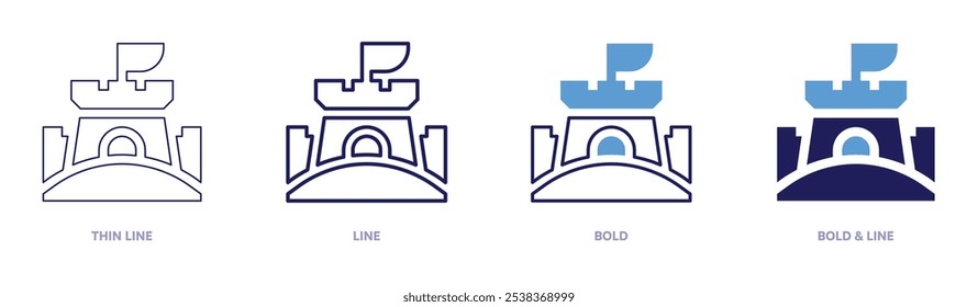 Sand castle icon in 4 different styles. Thin Line, Line, Bold, and Bold Line. Duotone style. Editable stroke.