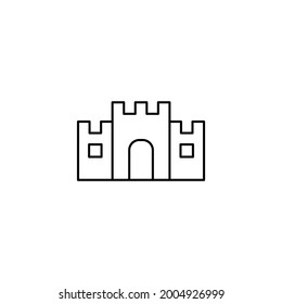 Sand castle icon in flat black line style, isolated on white background 