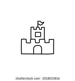 Sand castle icon in flat black line style, isolated on white background 