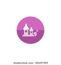 Sand castle icon in flat color circle style. Beach building