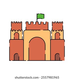 Sand Castle Icon Illustration with bright color palette in flat design style. Perfect for vacation, travel, and summer themed designs.
