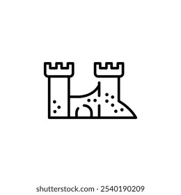 Ícone do castelo de areia. Mínima arte de linha de um castelo de areia, perfeito para praia, verão, e projetos temáticos de férias. Ilustração vetorial
