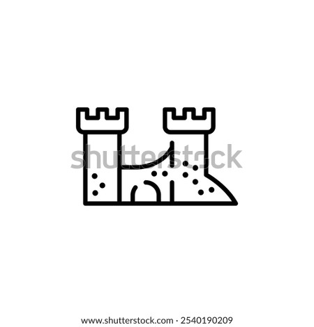 Sand castle icon. Minimal line art of a sandcastle, perfect for beach, summer, and holiday-themed designs. Vector illustration