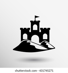 Sand Castle and Icon tower fun sculpture travel symbol on white background