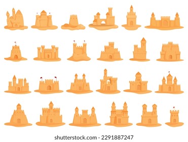 Sand castle icons set cartoon vector. Water figure. Summer seaside