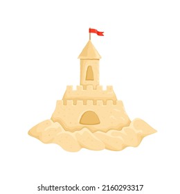 Sand castle isolated on white. Vector cartoon flat illustration.