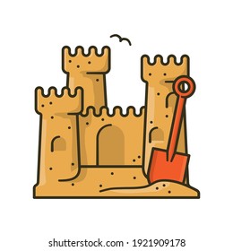 Sand castle isolated vector illustration for Sandcastle Day on August 1st. Beach and seaside vacations symbol.