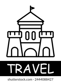 Sand castle line icon. Fortification, game, travel, road, trip, adventure, tourist, country, compass, resort, beach, ticket. Vector line icon for business and advertising