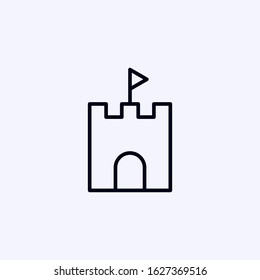 Sand castle with mini flag icon isolated on white background 