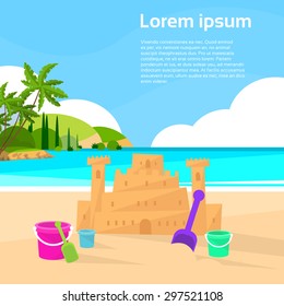 Sand Castle Ocean Beach Summer Vacation Flat Vector Illustration