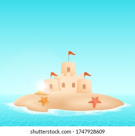 Sand castle on the Beach Vector Illustration. Sandcastle on the island vector illustration