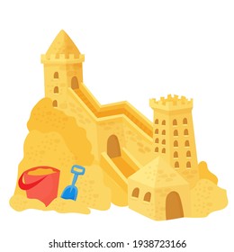 Sand castle on the beach. Vector illustration isolated on white background
