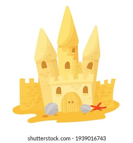 Sand castle on the beach. Vector illustration isolated on white background