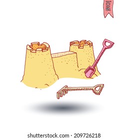 Sand castle on beach - vector illustration